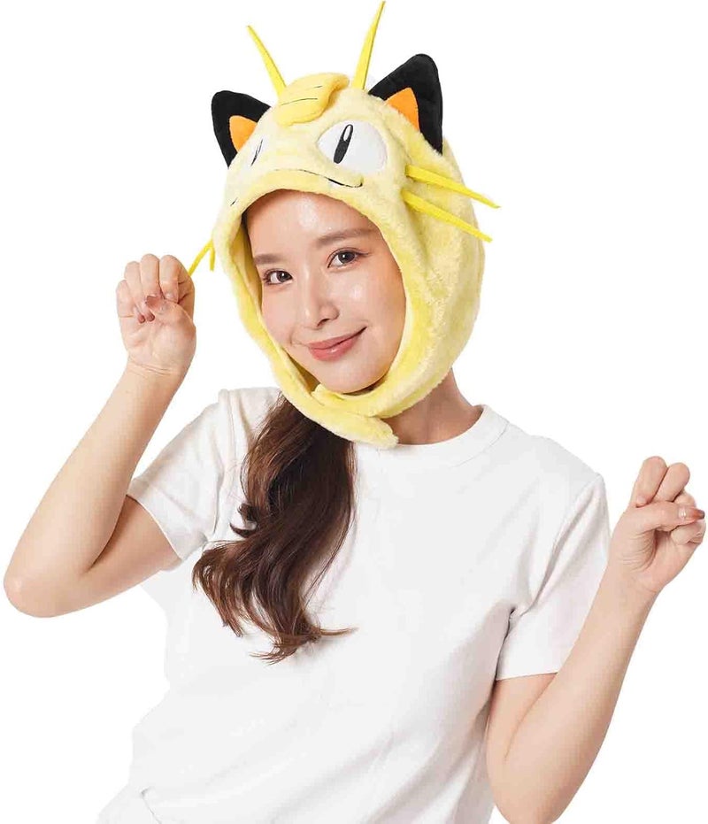 SAZAC Cozy, Warm Meowth Kigurumi Hat with Ear Flaps Pokemon Beanie for Adults, Luxurious Novelty Hat for Halloween & Cosplay - Premium Anime Cap - Image 3
